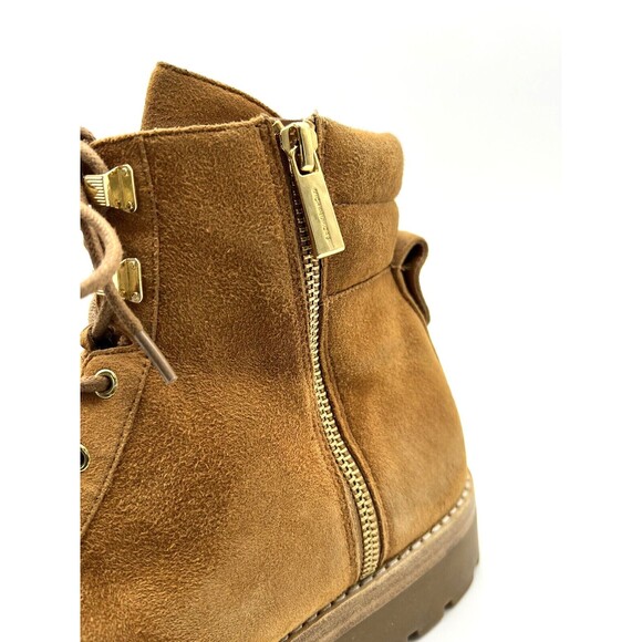 Michael Kors Women's Logo Side Zip Lace Up Suede Combat Boots 10 M Camel Leather - Picture 6 of 9